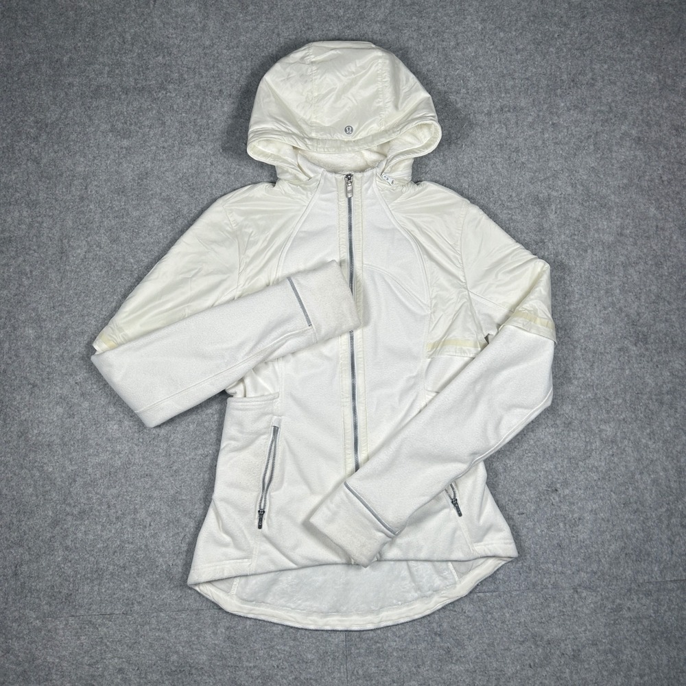 Lululemon Jacket Womens 6 White Flurry Fighter Hooded Fleece Full Zip hybrid